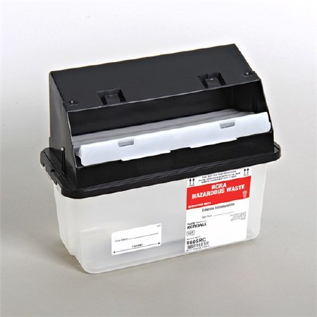 Cardinal SharpSafety RCRA Waste Container 11 H X 6 D X 13 W Inch 5 Quart Black Base / White Lid Horizontal Entry Counterbalance Lid - 8605RC