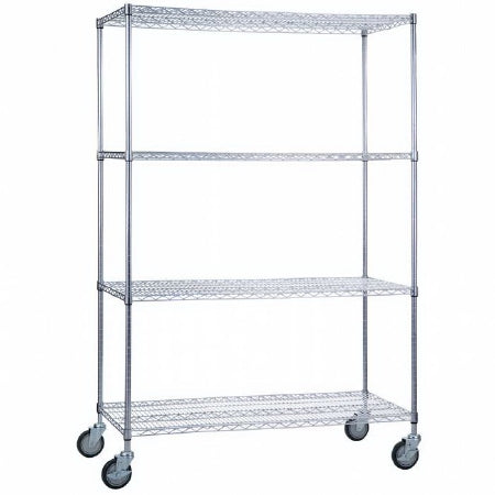 R & B Wire Products 4 Shelf Linen Cart 5 Inch Casters, 2 Locking 500 lbs. per Shelf Chrome Plated - LC244872