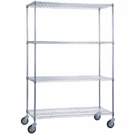 R & B Wire Products - Heavy Duty Linen Cart 4 Shelves 500 lbs. Weight Capacity Chrome Plated 5 Inch Casters, 2 Locking - LC244872