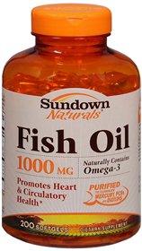 Sundown Naturals - Omega 3 Supplement Fish Oil 1000 mg Strength Softgel 200 per Bottle - 03076803304