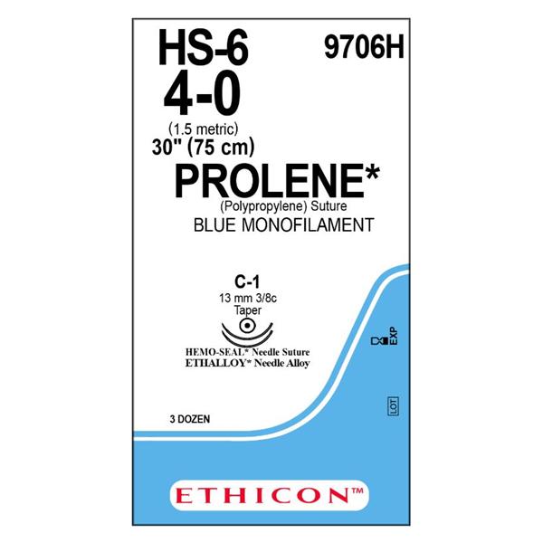 Ethicon Inc,a J & J Company Suture 4-0 Polypropylene C-1 Prolene Blue 30" Monofilament N - 9706H