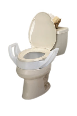 Fabrication Enterprises Lock-On Raised Toilet Seat with Arms 5 Inch Height White 300 lbs. Weight Capacity - 43-2555