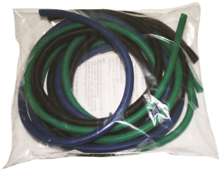 Fabrication Enterprises CanDo Low Powder PEP Pack Exercise Resistance Tubing Set Green / Blue / Black 6 Foot Length Medium to X-Heavy Resistance - 1272050