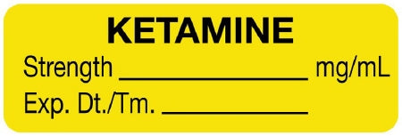 United Ad Label Pre-Printed Label Anesthesia Label KETAMINE/Strength_____mg/mL/Exp.Dt./Tm.____ Yellow 1/2 X 1-1/2 Inch - ULAL732