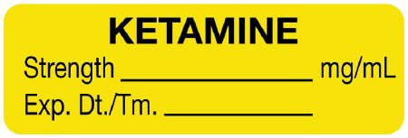UAL - Drug Label Anesthesia Label Ketamine Strength_mg/mL Exp Dt/Tm Yellow 1/2 X 1-1/2 Inch - ULAL732