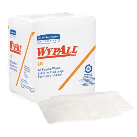 WypAll L40 - Task Wipe Light Duty White NonSterile Double Re-Creped 12-1/2 X 13-2/5 Inch Disposable - 05007