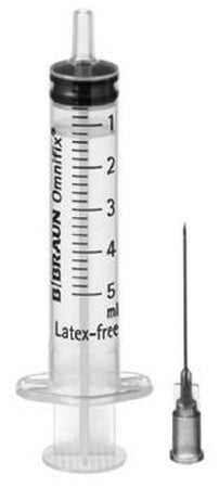 B. Braun Omnifix Duo Syringe with Hypodermic Needle 5 mL 27 Gauge 1-1/2 Inch Detachable Needle Without Safety - 4610529-02