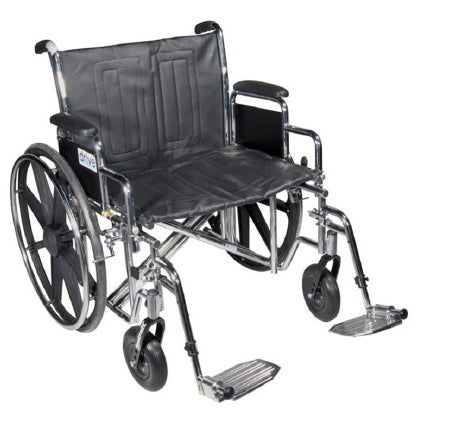 Drive Medical Sentra EC Bariatric Wheelchair Heavy Duty Full Length Arm Padded, Removable Arm Style Mag Wheel Black 24 Inch Seat Width 450 lbs. Weight Capacity - STD24ECDFA-ELR