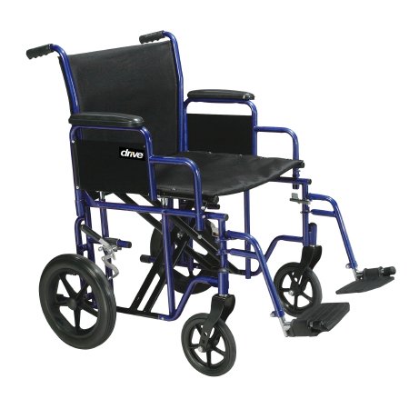 Drive Medical - Bariatric Transport Chair Steel Frame with Blue Finish 450 lbs. Weight Capacity Desk Length / Removable / Reversible Arm Black Upholstery - BTR22-B