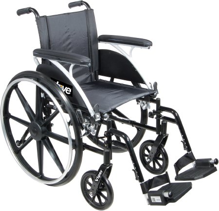 Drive Medical Viper Lightweight Wheelchair Dual Axle Desk Length Arm Flip Back, Padded, Removable Arm Style Mag Wheel Black 12 Inch Seat Width 300 lbs. Weight Capacity - L412DDA-ELR