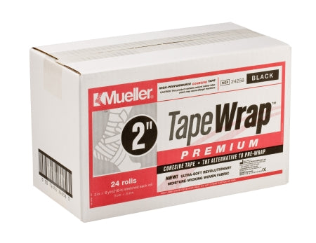 Mueller Sports Medicine TapeWrapPremium Cohesive Bandage 2 Inch X 6 Yard Standard Compression Self-adherent Closure Black NonSterile - 24258B
