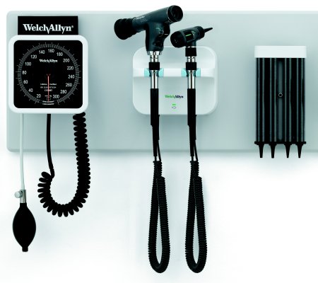 Welch Allyn Green Series 777 Integrated Wall System Wall Board, GS777 Wall Transformer, Coaxial Ophthalmoscope, Diagnostic Macroview Otoscope, Kleenspec Dispenser, Wall Aneroid - 77792-