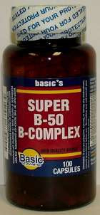 Basics Organics Basic's Super B-50 Vitamin B-Complex Vitamin B1 / Vitamin B2 / Vitamin B6 / Vitmain B12 50 mg - 50 mg - 50 mg - 50 mg Strength Capsule 100 per Bottle - 30761083920