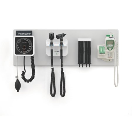 Welch Allyn Green Series 777 Integrated Wall System Wall Board, GS777 Wall Transformer, Coaxial Ophthalmoscope, Diagnostic MacroView Otoscope, KleenSpec Specula Dispenser, Wall Aneroid, SureTemp Plus Thermometer - 77791-MX