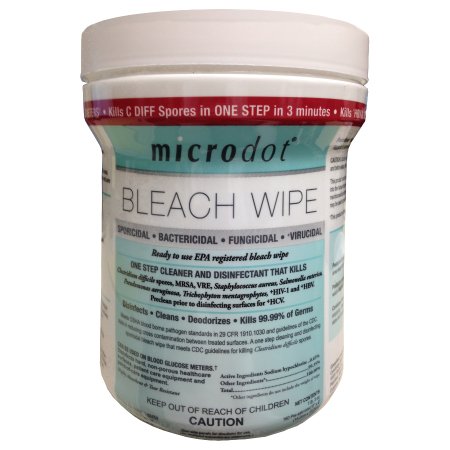 Microdot - microdot Surface Disinfectant Premoistened Manual Pull Wipe 160 Count Canister Bleach Scent NonSterile - 600-12