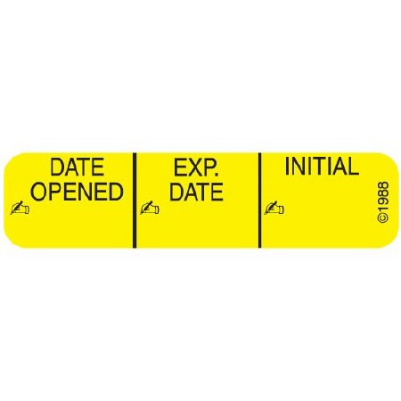 Precision Dynamics Pre-Printed / Write On Label Communication Fill In DATE OPENED|EXEP. DATE|INTIAL Yellow 3/8 X 1-9/16 Inch - 1-370