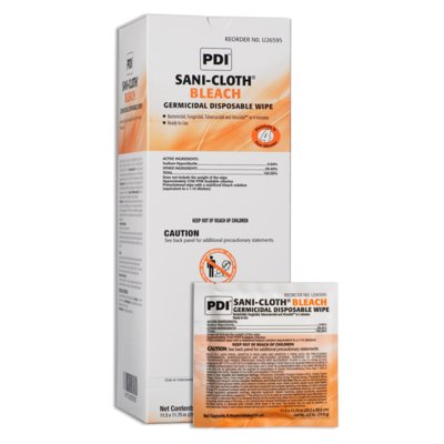 Professional Disposables Sani-Cloth Bleach Surface Disinfectant Cleaner Germicidal Wipe 40 Count Individual Packet Disposable Chlorine Scent - U26595