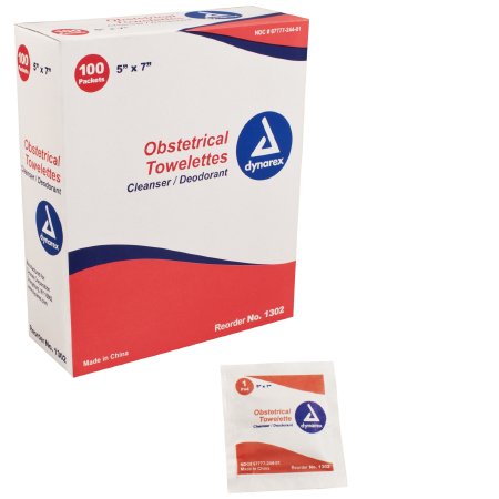 Dynarex Dynarex Obstetrical Wipe Individual Packet Ethyl Alcohol Scented 100 Count - 1302