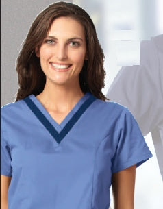 Fashion Seal Uniforms Scrub Shirt Medium Ceil Blue / Navy 2 Pockets Short Set-In Sleeves Female - 7575