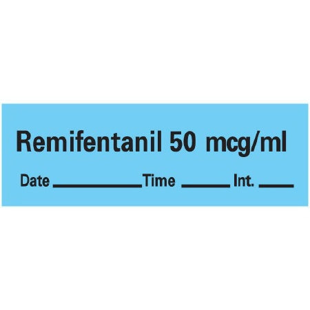 Precision Dynamics Pre-Printed Label Anesthesia Label Remifentanil 50 mcg/ml/Date___Time___Int.___ Blue 1/2 X 1-1/2 Inch - AN-38D50