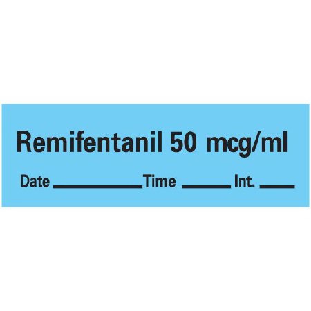 Precision Dynamics - Drug Label Anesthesia Label Tape Remifentanil 50 mcg/mL Date_Time_Int Blue 1/2 X 1-1/2 Inch - AN-38D50