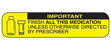 Health Care Logistics Indeed Pre-Printed Label Auxiliary Label Important Finish All This Medication Unless Otherwise Directed By Prescriber Yellow 3/8 X 1-5/8 Inch - 2002
