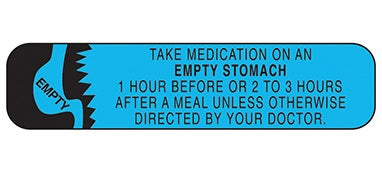 Health Care Logistics Indeed Pre-Printed Label Auxiliary Label Take Medication on an Empty Stomach 1 Hour Before Or 2 To 3 Hours After A Meal Unless Otherwise Directed By Your Doctor. Blue 3/8 X 1-5/8 Inch - 2003