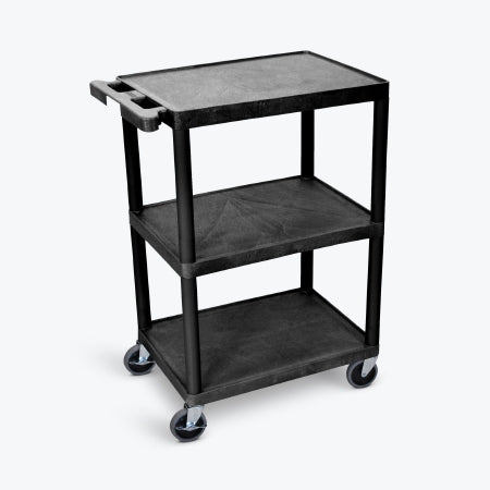 Luxor Utility Cart 18 X 24 X 34 Inch 3 Shelves Black - HE34B