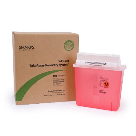 Sharps Compliance TakeAway Recovery System Sharps Container / Return Box 2-Piece 12-1/4 L X 4-3/4 W X 10-1/2 H Inch 5 Quart Translucent Red Horizontal Entry Lid - 80501