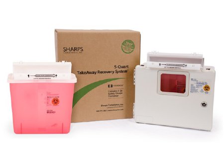 Sharps Compliance TakeAway Recovery System Sharps Container Intro Kit 2-Piece 12-1/4 L X 4-3/4 W X 10-1/2 H Inch 5 Quart Translucent Red Horizontal Entry Lid - 80501-INTRO