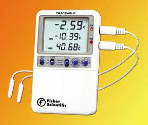 PANTek Technologies LLC Fisher Scientific Traceable Hi-Accuracy Refrigerator / Freezer Thermometer Fahrenheit / Celsius -58° to +158°F (-50° to +70°C) 2 External Probes Desk / Wall Mount Battery Operated - S98175