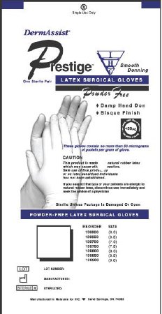 DermAssist Prestige DHD - Surgical Glove Size 8 Sterile Pair Latex Extended Cuff Length Smooth Ivory Not Chemo Approved - 139800
