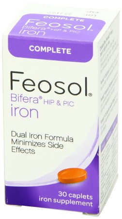 Meda Consumer Healthcare Feosol Bifera Hip & PIC Mineral Supplement Iron / PIC / HIP 28 mg - 22 mg - 6 mg Strength Caplet 30 per Bottle - 34601709530