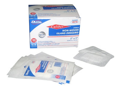 Dukal Caliber Adhesive Dressing 2 X 3 Inch NonWoven Rectangle White Sterile - 4070