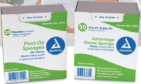 Dynarex - Nonwoven Sponge Nonwoven 4-Ply 4 X 4 Inch Square Sterile - 3349