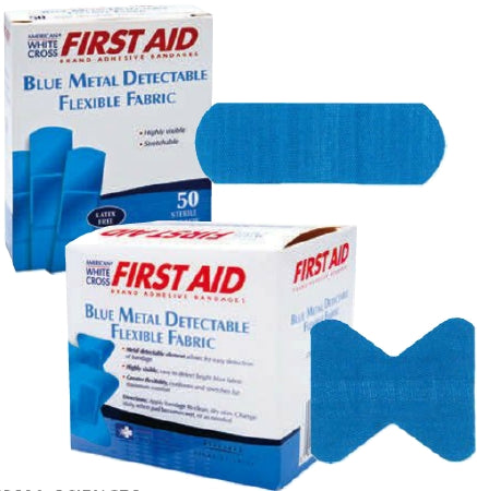Dukal American White Cross First Aid Metal Detectable Adhesive Strip 1-3/4 X 2 Inch Fabric Fingertip Blue Sterile - 99921