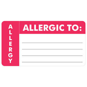 Tabbies Allergy Labels, "Allergy/Allergic To:" White & Red - 3-1/4"W x 1-3/4"H, 250 per Roll - MAP3290