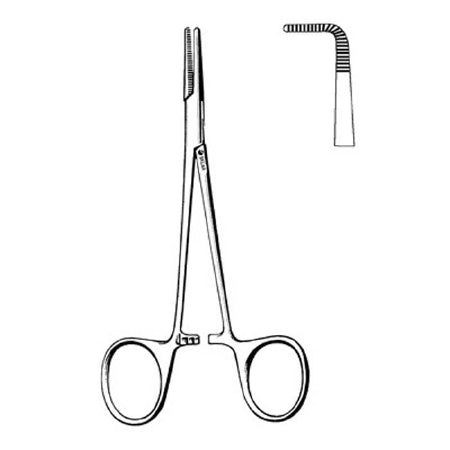 Sklar - Hemostatic Forceps Mosquito 7 Inch Length OR Grade Stainless Steel NonSterile Ratchet Lock Finger Ring Handle Angled 90° Delicate Blunt Serrated Tips - 55-2028