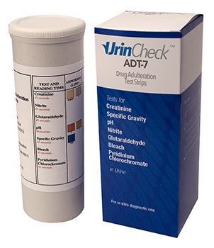 Express Diagnostics UrinCheck ADT-7 Specimen Validity Test 7-Drug Panel with Adulterants Creatinine, Glutaraldehyde, Nitrites, Oxidants and Pyridinium Chlorochromate, pH, Specific Gravity Urine Sample 25 Tests - UC81100