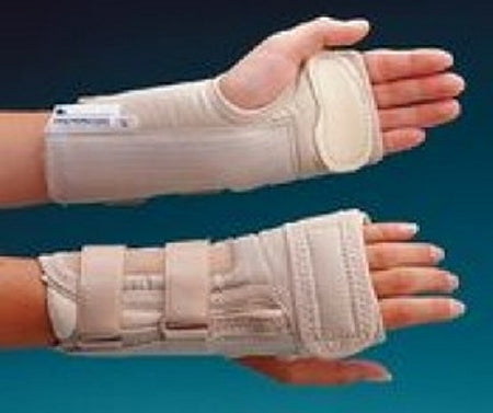 Rolyan D-Ring with MCP Support - Wrist Brace Aluminum / Polyester / Cotton / Foam / Polyester Left Hand Beige Large - A6127