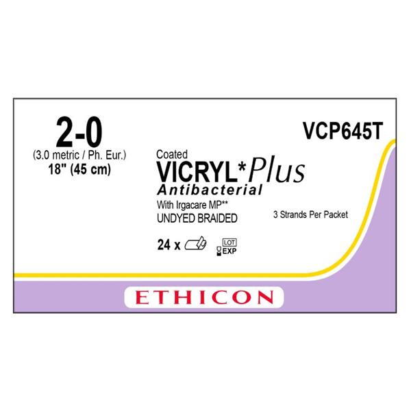 Ethicon Inc,a J & J Company Suture 2-0 Tcs/Pg910 No Needle Vicryl Plus Undyed 3-18" Braid 24/Bx - VCP645T