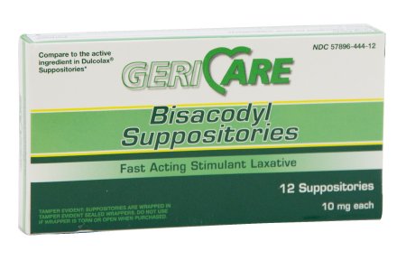 McKesson Geri-Care Laxative Suppository 12 per Box 10 mg Strength Bisacodyl USP - BIS-12-GCP