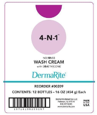 DermaRite Industries 4-In-1 Rinse-Free Body Wash Cream 16 oz. Tube Fresh Scent - 209