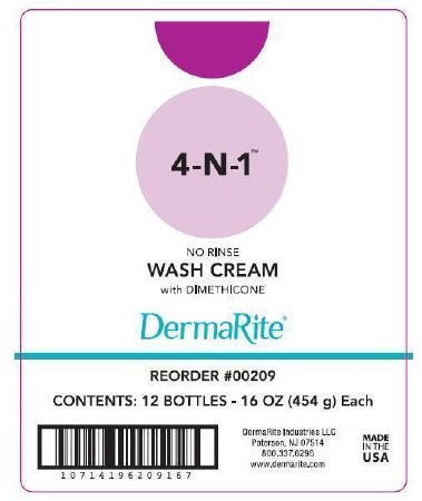 DermaRite 4-N-1 - Rinse-Free Body Wash Cream 16 oz. Pump Bottle Fresh Scent - 00209