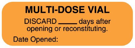 UAL - Pre-Printed Label Anesthesia Label Orange Paper Multi-Dose Vial Discard ____ Days After Opening or Reconstituting. Date Opened:___ Black Syringe Label 1/2 X 1-1/2 Inch - ULPH226