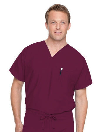 Landau Uniforms Scrub Shirt X-Large Wine 2 Pockets Short Dolman Sleeves Unisex - 7502RWPXLG