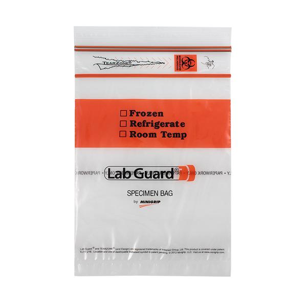 MiniGrip, Lab Guard Specimen Transport Bag Clear/Orange Double Zip Closure W/ 3-Wall 50/Pk, 20 Pk/Ca - SBL2X69B5