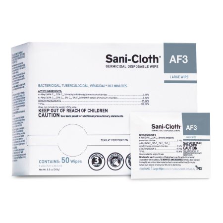 Sani-Cloth AF3 - Surface Disinfectant Cleaner Premoistened Germicidal Manual Pull Wipe 50 Count Individual Packet Unscented NonSterile - H59200