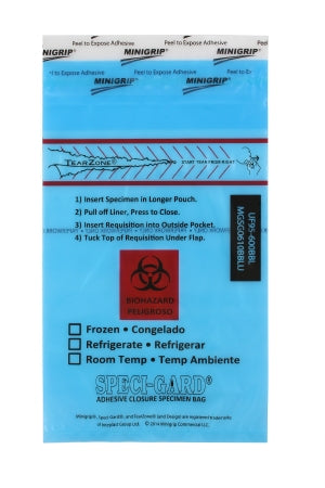 Minigrip Speci-Gard Specimen Transport Bag with Document Pouch 6 X 10 Inch Polyethylene Biohazard Symbol / Storage Instructions Adhesive Closure NonSterile - UF95-600BIO