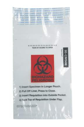 Minigrip Speci-Gard Specimen Transport Bag with Document Pouch 5 X 9 Inch Polyethylene Biohazard Symbol / Instructions for Use Adhesive Closure NonSterile - 95-CMS59